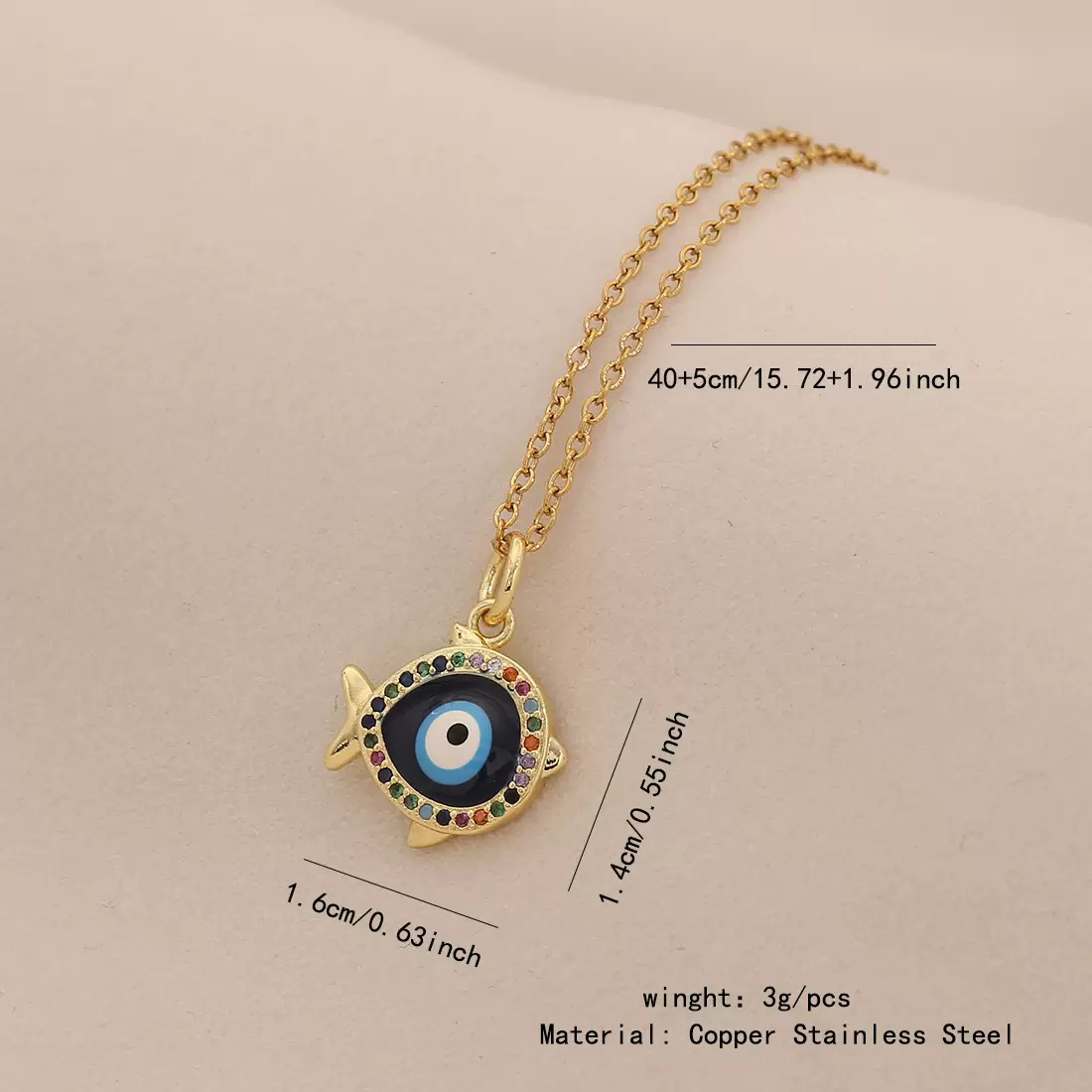 Lucky Fish Evil Eye Necklace — สร้อยจี้ปลาตานำโชค