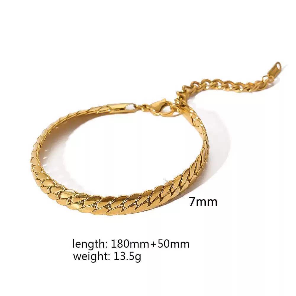 Golden Flat Curb Chain Bracelet | กำไลโซ่แบนสีทอง