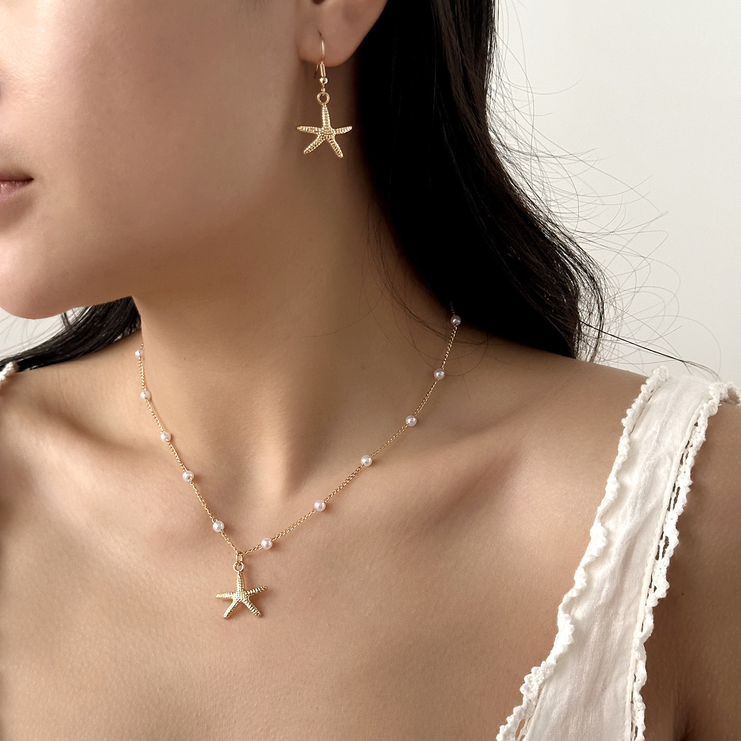 Pearl Starfish Jewelry Set | เซตสร้อยคอและต่างหูปลาดาวไข่มุก