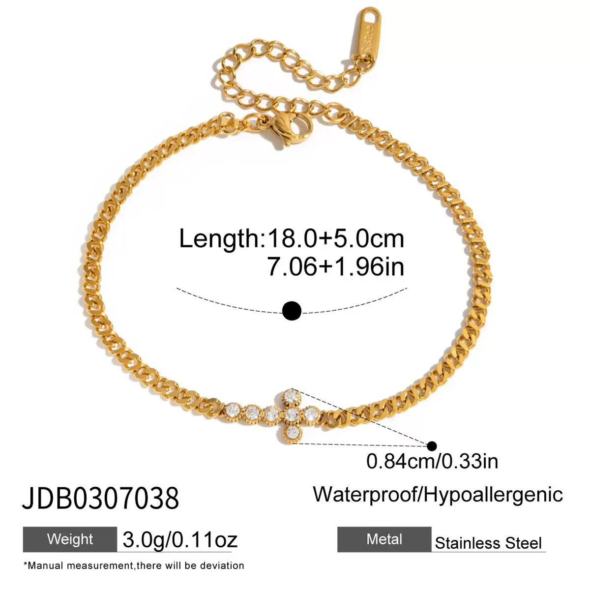 Crystal Cross Gold Bracelet | กำไลข้อมือโซ่จี้กางเขนคริสตัล