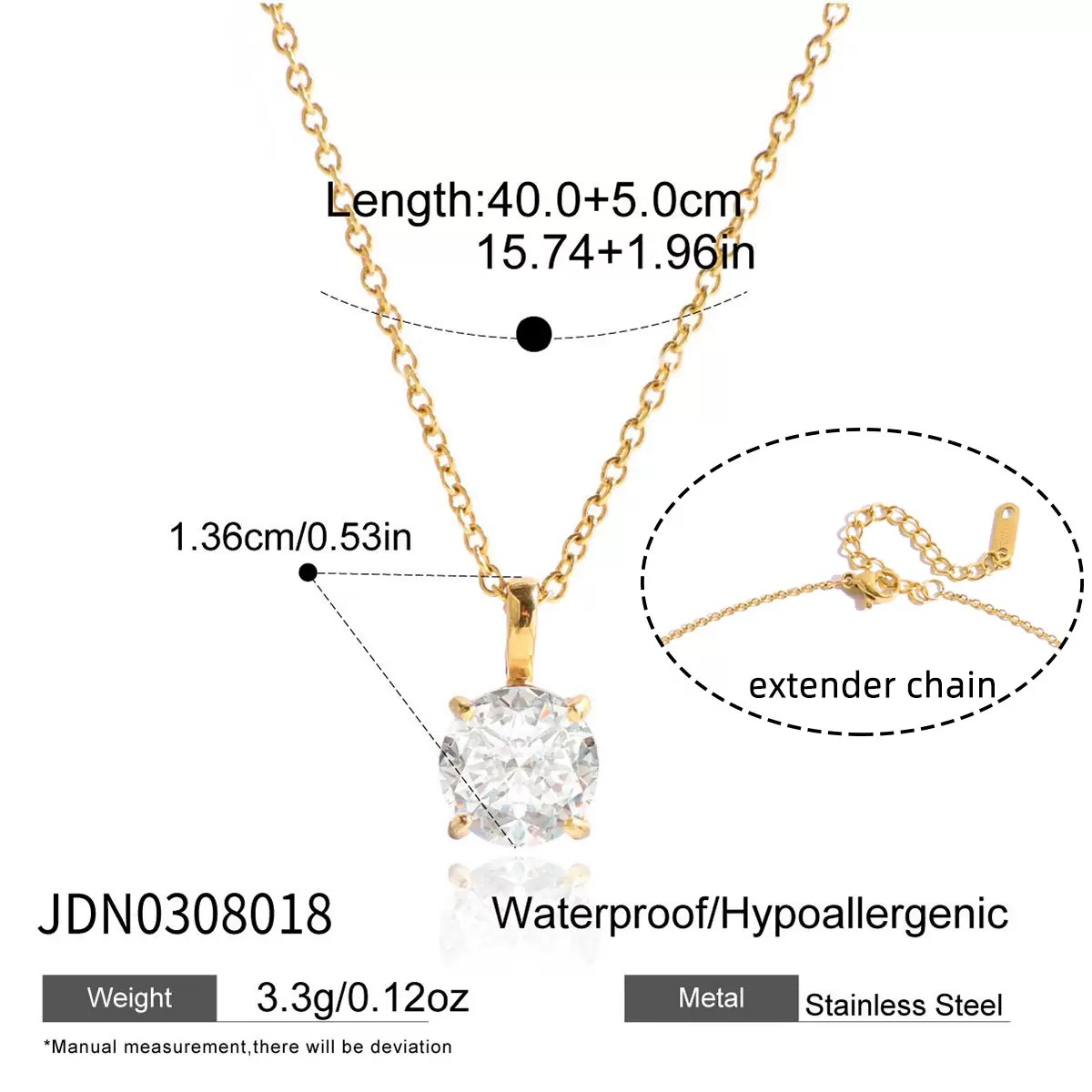 สร้อยคอเพชรกลมสีทอง | Golden Solitaire Crystal Necklace — 2