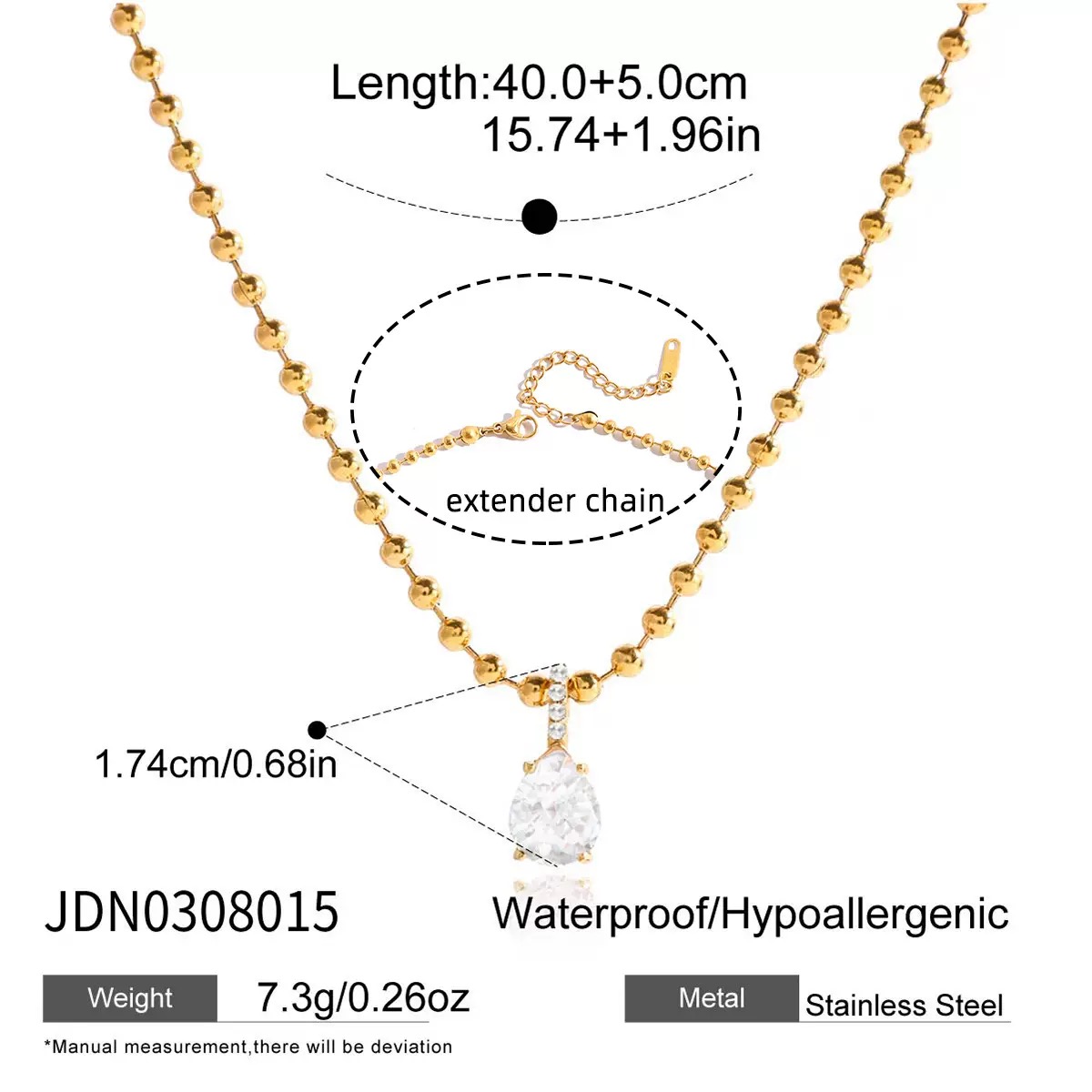 Gold Teardrop Crystal Necklace | สร้อยคอคริสตัลหยดน้ำสีทอง (free gift jewelry box) — 2