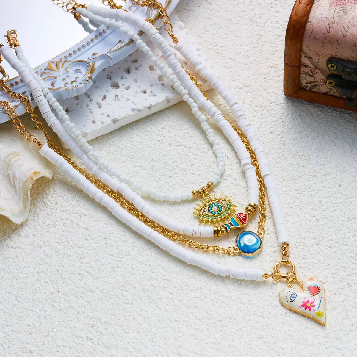Boho Layered Evil Eye Necklace สร้อยคอเลเยอร์ตาปีศาจโบโฮ