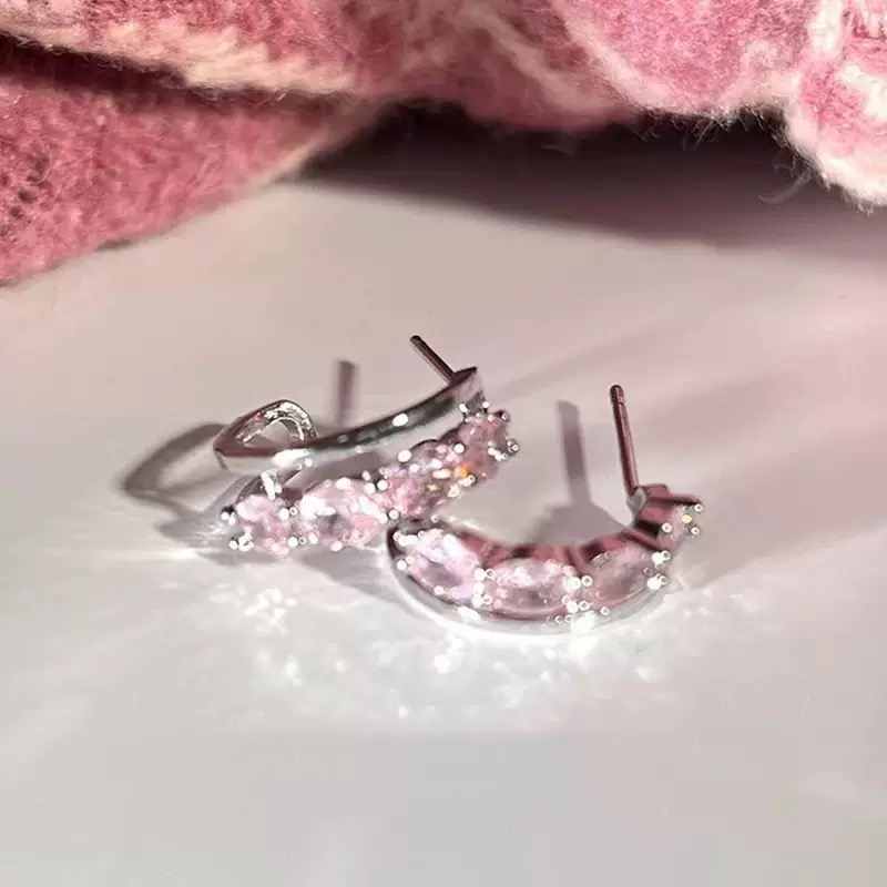 Pink Crystal Ear Cuff Earrings ต่างหูเอียร์คัฟคริสตัลชมพู — 2