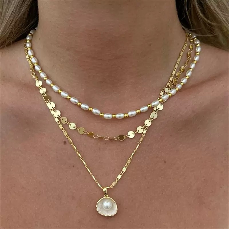 สร้อยคอเลเยอร์มุกและเปลือกหอย (Pearl Shell Layered Necklace) — 2