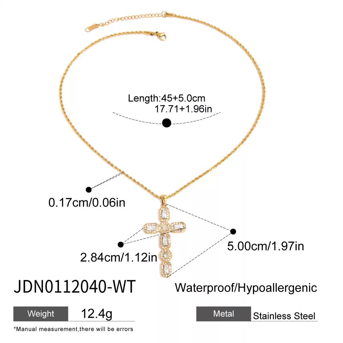 สร้อยคอสแตนเลสจี้กางเขนคริสตัล | Stainless Steel Crystal Cross Necklace — 2