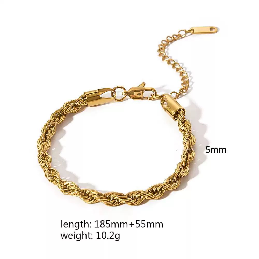 Titanium Steel Golden Rope Chain Bracelet | สร้อยข้อมือโซ่เกลียวสีทอง
